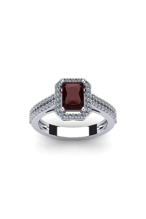 1 1/2 Carat Octagon Shape Garnet and Halo Diamond Ring In Sterling Silver For Women