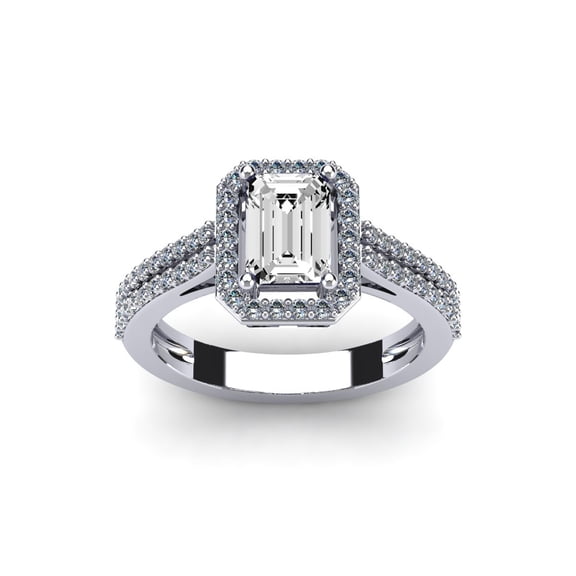 SuperJeweler 1 1/2 Carat Octagon Shape Moissanite and Halo Diamond Ring In Sterling Silver For Women