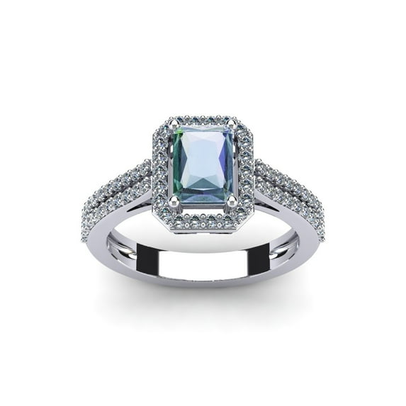 SuperJeweler 1 1/2 Carat Octagon Shape Mystic Topaz and Halo Diamond Ring In Sterling Silver For Women