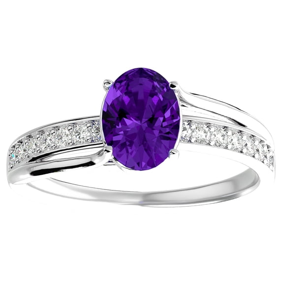SuperJeweler 1 1/2 Carat Oval Shape Amethyst and Diamond Ring In Sterling Silver For Women