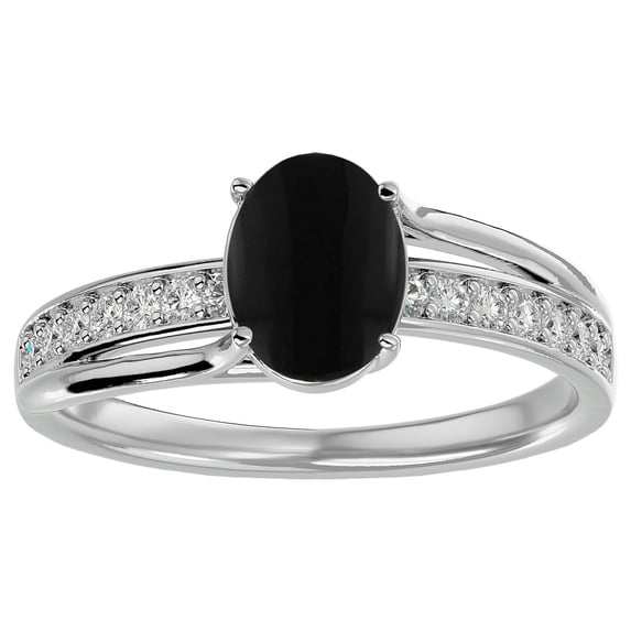 SuperJeweler 1 1/2 Carat Oval Shape Black Onyx and Diamond Ring In Sterling Silver For Women
