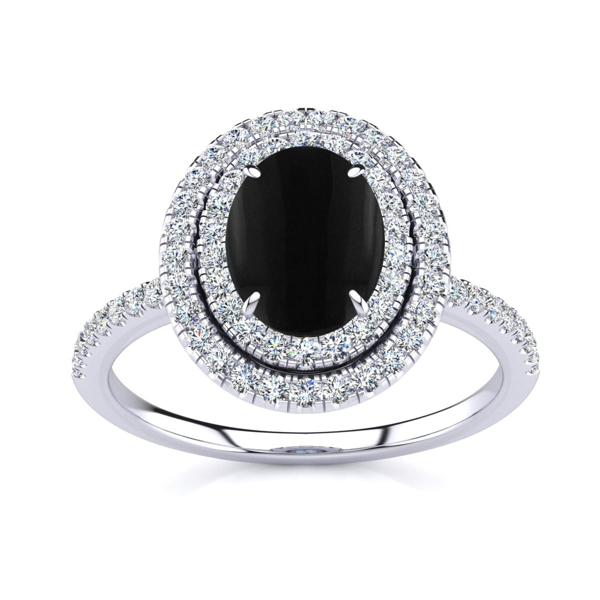 Oval Black Onyx Diamond Ring - Ladies 925 Silver Ring