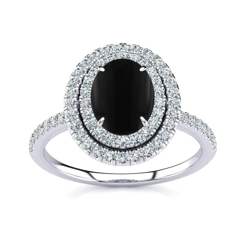 SuperJeweler 1/2 Carat Oval Shape Black Onyx and Double Halo