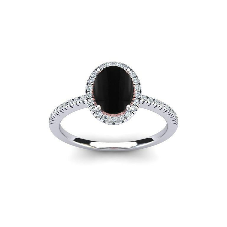 Oval Black Onyx Diamond Ring - Ladies 925 Silver Ring