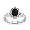 thumbnail image 1 of SuperJeweler 1 1/2 Carat Oval Shape Black Onyx and Halo Diamond Ring In Sterling Silver For Women, 1 of 6