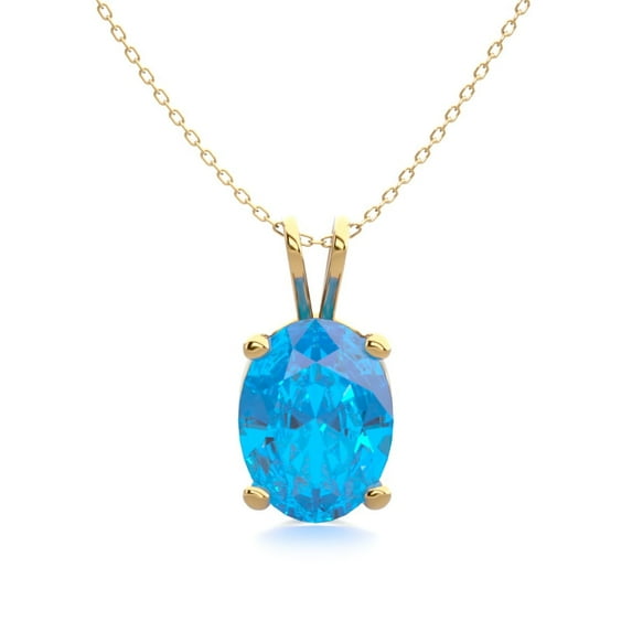 SuperJeweler 1 1/2 Carat Oval Shape Blue Topaz Necklace in 14K Yellow Gold Over Sterling Silver, 18 inches for Women