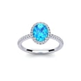 thumbnail image 1 of SuperJeweler 1 1/2 Carat Oval Shape Blue Topaz and Halo Diamond Ring In Sterling Silver For Women, 1 of 6