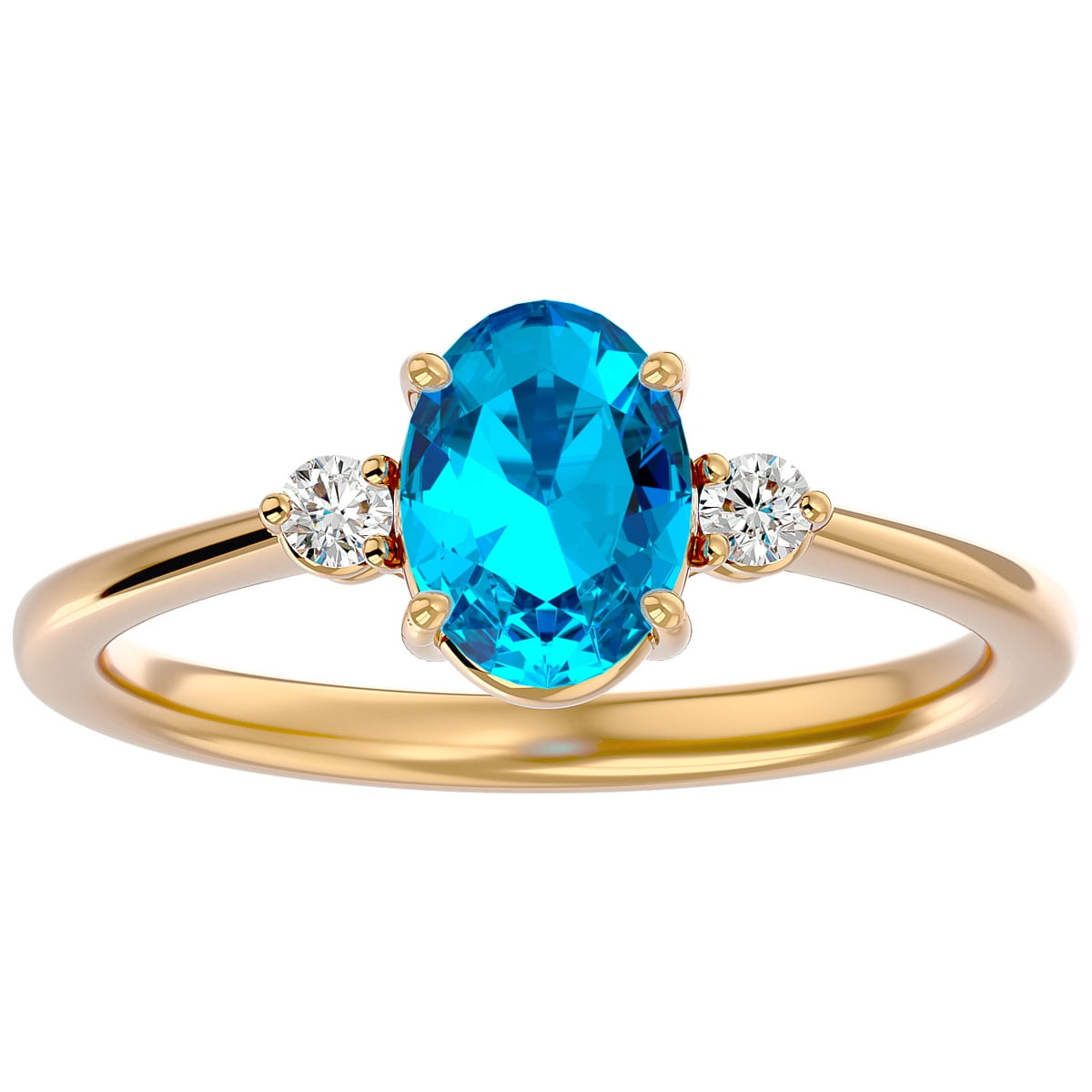 SuperJeweler 1 1/2 Carat Oval Shape Blue Topaz and Two Diamond Ring In