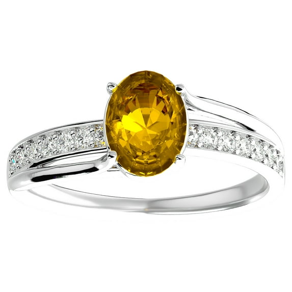 SuperJeweler 1 1/2 Carat Oval Shape Citrine and Diamond Ring In Sterling Silver For Women