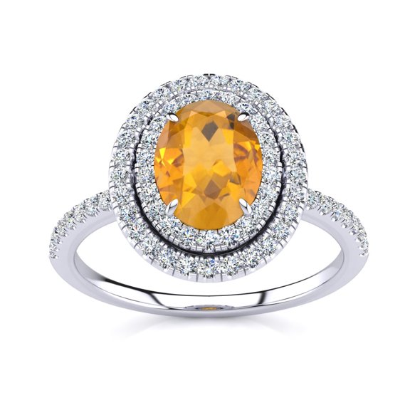 SuperJeweler 1 1/2 Carat Oval Shape Citrine and Double Halo Diamond Ring In Sterling Silver For Women