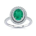thumbnail image 1 of SuperJeweler 1 1/2 Carat Oval Shape Created Emerald and Double Halo Diamond Ring In Sterling Silver For Women, 1 of 5