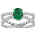 thumbnail image 1 of SuperJeweler 1 1/2 Carat Oval Shape Created Emerald and Halo Diamond Ring In Sterling Silver For Women, 1 of 6