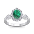thumbnail image 1 of SuperJeweler 1 1/2 Carat Oval Shape Created Emerald and Halo Diamond Ring In Sterling Silver For Women, 1 of 6