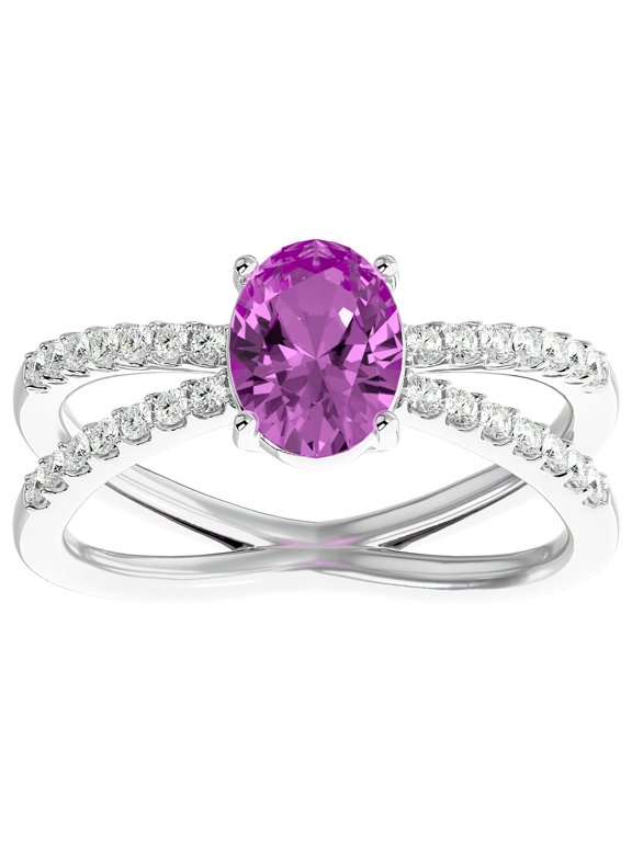 1 1/2 Carat Oval Shape Created Pink Sapphire and Halo Diamond Ring In Sterling Silver For Women