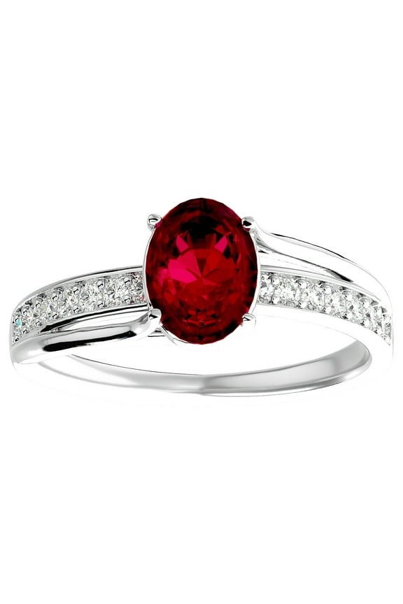 1 1/2 Carat Oval Shape Created Ruby and Diamond Ring In Sterling Silver For Women