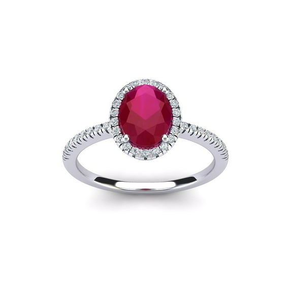 SuperJeweler 1 1/2 Carat Oval Shape Created Ruby and Halo Diamond Ring In Sterling Silver For Women