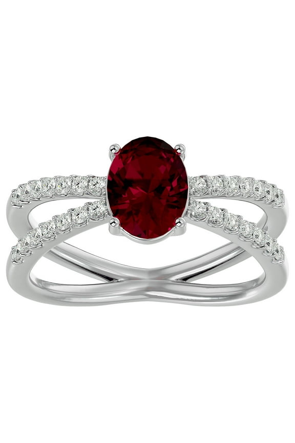 1 1/2 Carat Oval Shape Created Ruby and Halo Diamond Ring In Sterling Silver For Women