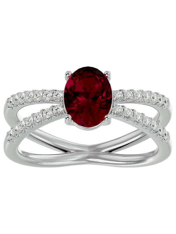 1 1/2 Carat Oval Shape Created Ruby and Halo Diamond Ring In Sterling Silver For Women