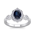 thumbnail image 1 of SuperJeweler 1 1/2 Carat Oval Shape Created Sapphire and Halo Diamond Ring In Sterling Silver For Women, 1 of 5
