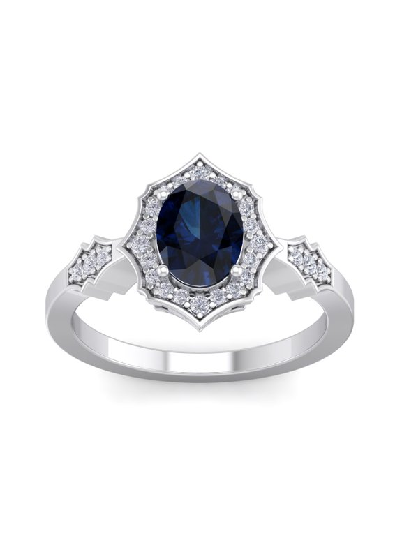 1 1/2 Carat Oval Shape Created Sapphire and Halo Diamond Ring In Sterling Silver For Women