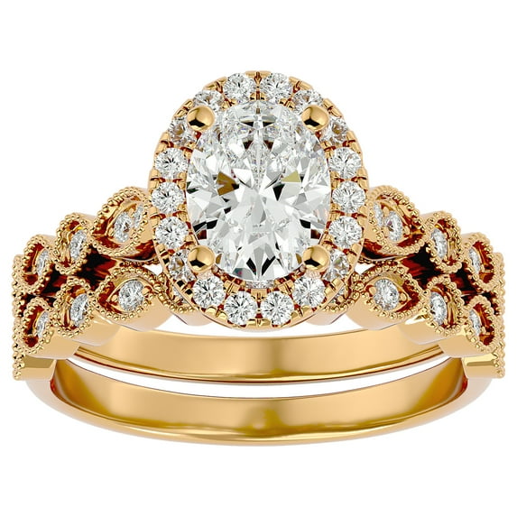 SuperJeweler 1 1/2 Carat Oval Shape Diamond Bridal Set In 14 Karat Yellow Gold For Women