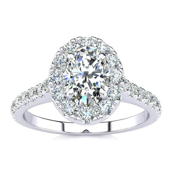 SuperJeweler 1 1/2 Carat Oval Shape Halo Diamond Engagement Ring in 14 Karat White Gold for Women