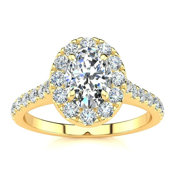 SuperJeweler 1 1/2 Carat Oval Shape Halo Diamond Engagement Ring in 14 Karat Yellow Gold for Women
