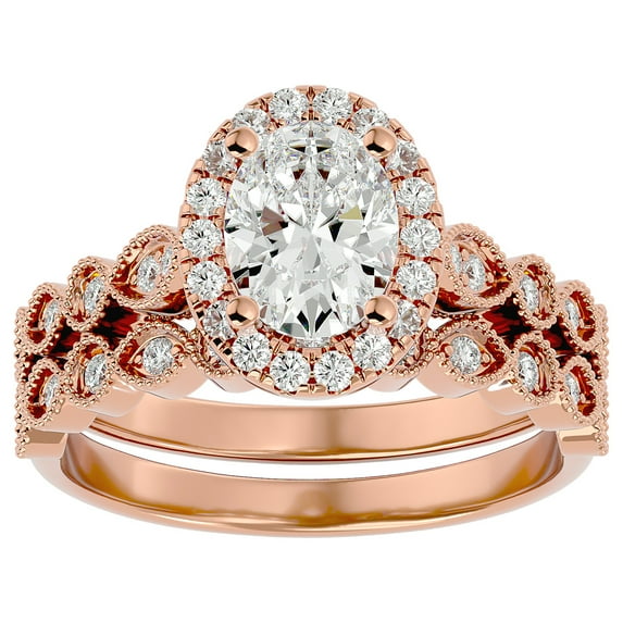 SuperJeweler 1 1/2 Carat Oval Shape Moissanite Bridal Set In 14 Karat Rose Gold For Women
