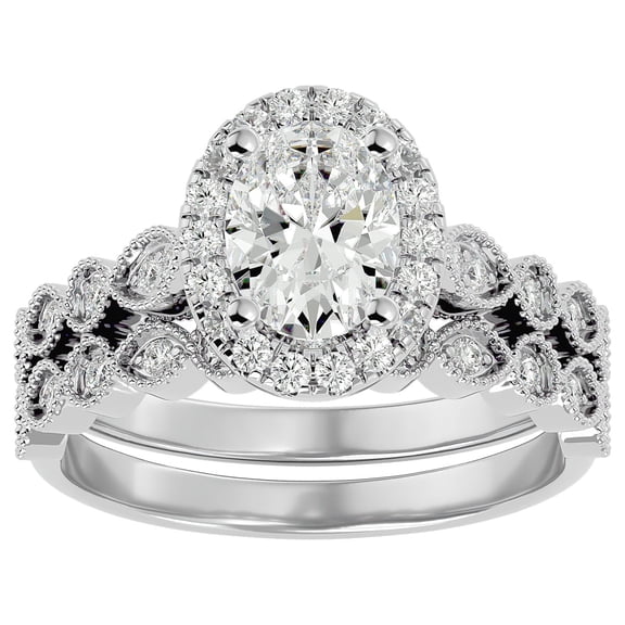 SuperJeweler 1 1/2 Carat Oval Shape Moissanite Bridal Set In 14 Karat White Gold For Women