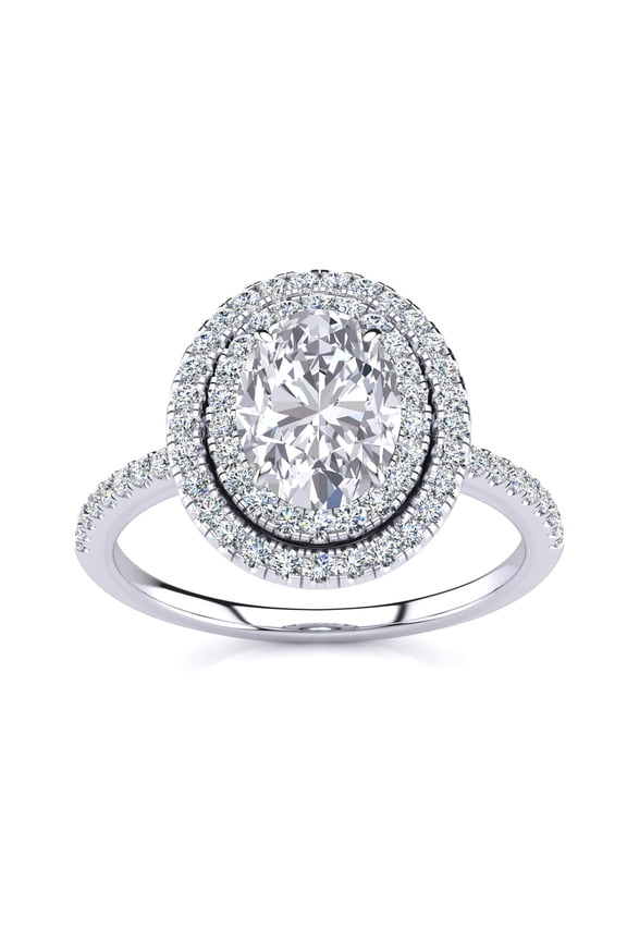 1 1/2 Carat Oval Shape Moissanite and Diamond Double Halo Ring In Sterling Silver For Women