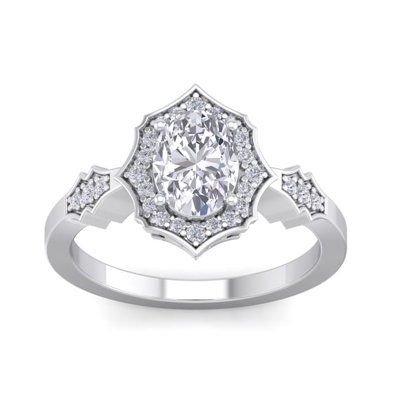 SuperJeweler 1 1/2 Carat Oval Shape Moissanite and Halo Diamond Ring In Sterling Silver For Women