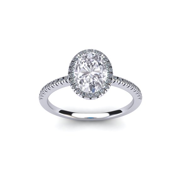 SuperJeweler 1 1/2 Carat Oval Shape Moissanite and Halo Diamond Ring In Sterling Silver For Women