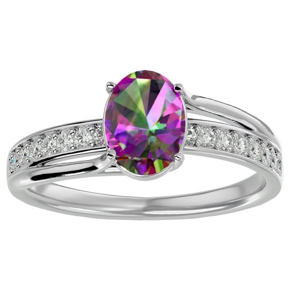 SuperJeweler 1 1/2 Carat Oval Shape Mystic Topaz and Diamond Ring In Sterling Silver For Women