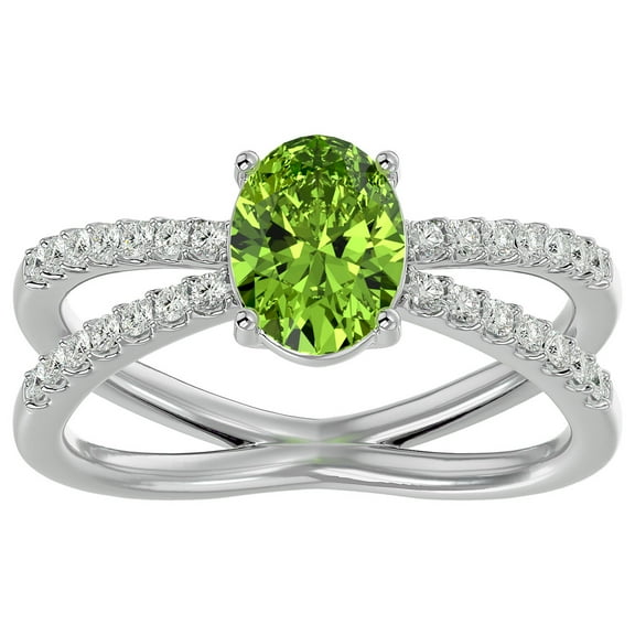 SuperJeweler 1 1/2 Carat Oval Shape Peridot and Halo Diamond Ring In Sterling Silver For Women