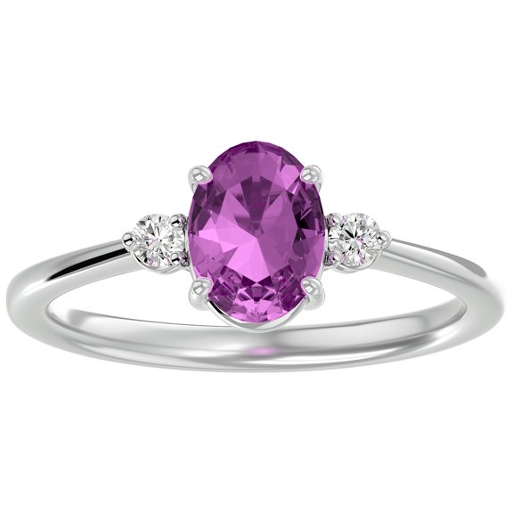 SuperJeweler 1 1/2 Carat Oval Shape Pink Topaz and Two Diamond Ring In 14 Karat White Gold For Women