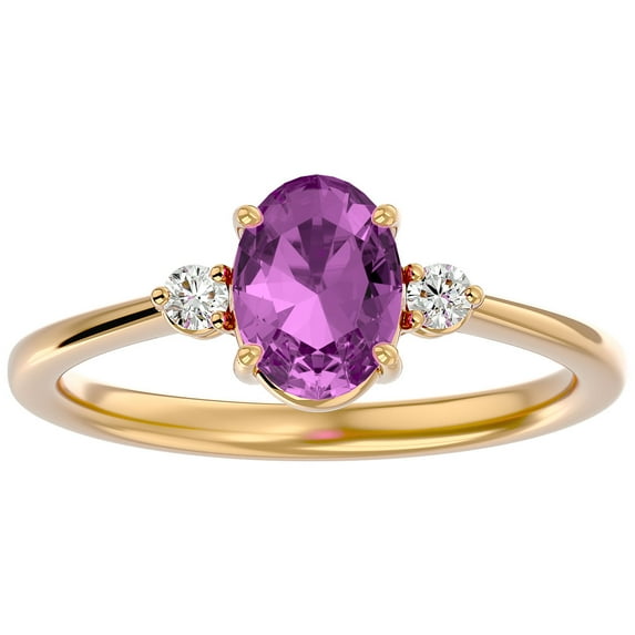 SuperJeweler 1 1/2 Carat Oval Shape Pink Topaz and Two Diamond Ring In 14 Karat Yellow Gold For Women