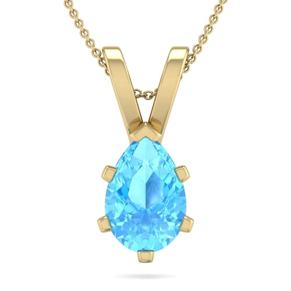 SuperJeweler 1 1/2 Carat Pear Shape Blue Topaz Necklace in 14K Yellow Gold Over Sterling Silver, 18 inches for Women
