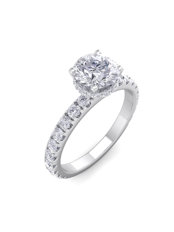 1 1/2 Carat Round Shape Hidden Halo Diamond Engagement Ring In 14 Karat White Gold For Women