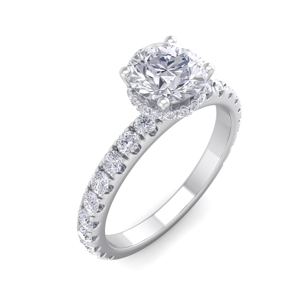 SuperJeweler 1 1/2 Carat Round Shape Hidden Halo Moissanite Engagement Ring In 14 Karat White Gold For Women
