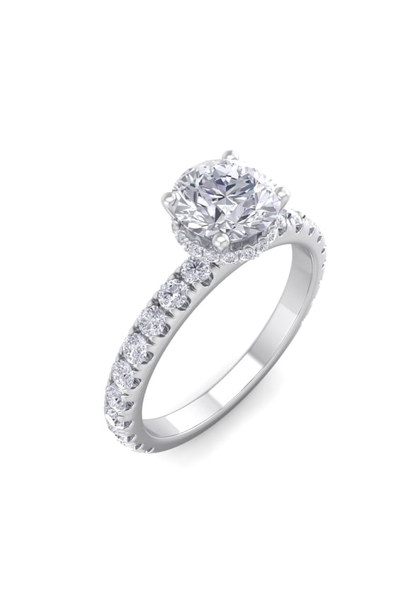 1 1/2 Carat Round Shape Hidden Halo Moissanite Engagement Ring in 14 Karat White Gold for Women
