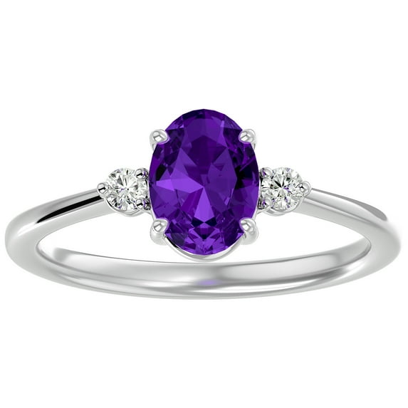 SuperJeweler 1 1/3 Carat Oval Shape Amethyst and Two Diamond Ring In Sterling Silver For Women