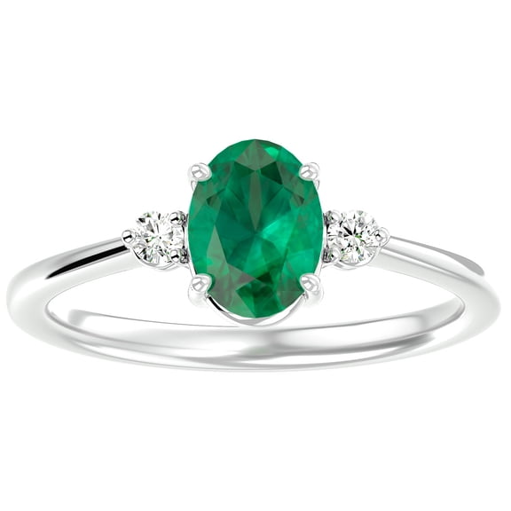 SuperJeweler 1 1/3 Carat Oval Shape Created Emerald and Two Diamond Ring In Sterling Silver For Women