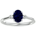 thumbnail image 1 of SuperJeweler 1 1/3 Carat Oval Shape Created Sapphire and Two Diamond Ring In Sterling Silver For Women, 1 of 6
