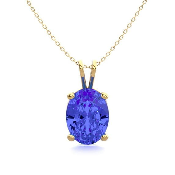 SuperJeweler 1 1/3 Carat Oval Shape Tanzanite Necklace In 14K Yellow Gold Over Sterling Silver, 18 Inches For Women