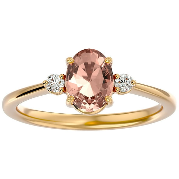 SuperJeweler 1 1/4 Carat Oval Shape Morganite and Two Diamond Ring In 14 Karat Yellow Gold For Women
