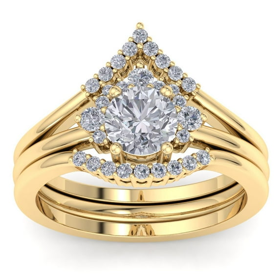 SuperJeweler 1 1/5 Carat Lab Grown Diamond Bridal Set WIth Crown In 14K Yellow Gold For Women