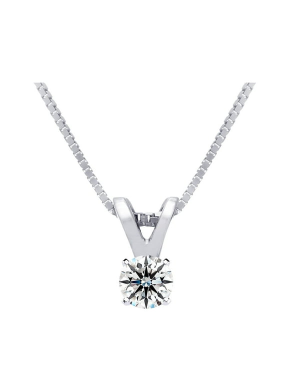 SuperJeweler 1/10 Carat Lab Grown Diamond Solitaire Necklace In Sterling Silver With Free Chain For Women