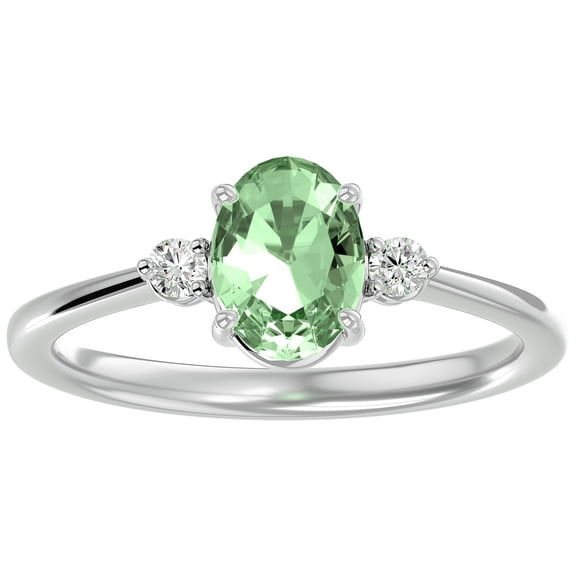 SuperJeweler 1.15 Carat Oval Shape Green Amethyst and Two Diamond Ring in 14 Karat White Gold for Women