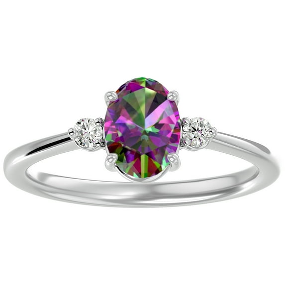 SuperJeweler 1.15 Carat Oval Shape Mystic Topaz and Two Diamond Ring in 14 Karat White Gold for Women