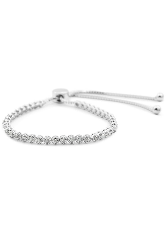SuperJeweler 1/2 Carat Diamond Bolo Brass Bracelet, Slides to Adjust for Women, White